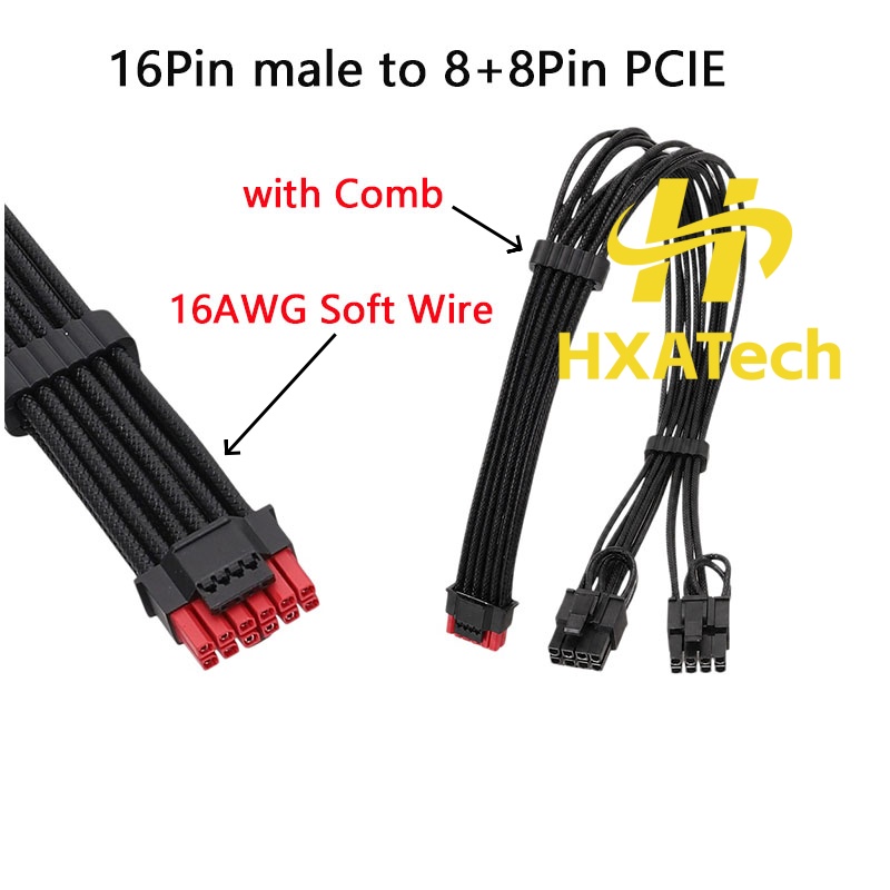 HXATech-Colorful 12VHPWR to Du - Dual 8Pin To 16Pin 12Vhpwr Cable recension och pris