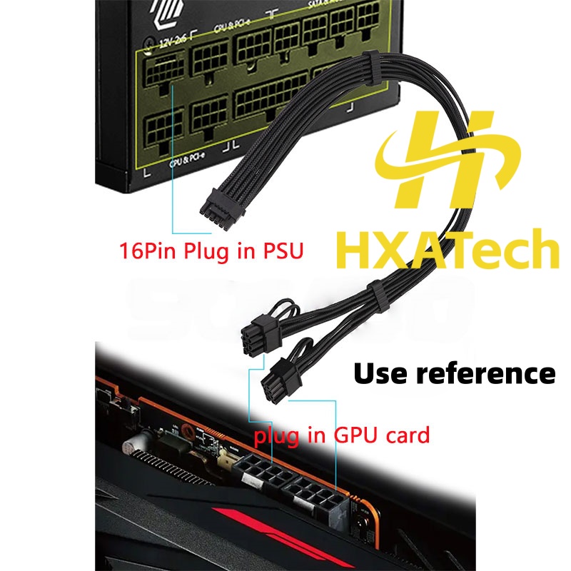 HXATech-Colorful 12VHPWR to Du - Dual 8Pin To 16Pin 12Vhpwr Cable recension och pris